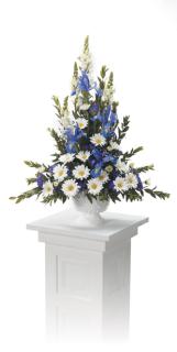 Blue Iris And Daisy Funeral Arrangement