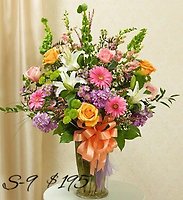 MIXED GARDEN VASE WITH BOW FOR SYMPATHY