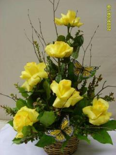 RUSTIC BASKET OF YELLOW ROSES FOR SYMPATHY