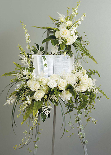 White Standing Spray with Bible, Book Or Picture